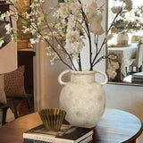 9.4" Rustic Ceramic Vase with 2 Handles - Beige