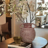 9.4" Rustic Ceramic Vase with 2 Handles - Red