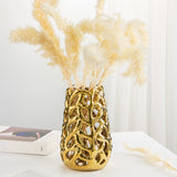 Coral Openwork Ceramic Gold Flower Vase - 9"