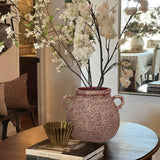 Rustic Wide Belly Ceramic Vase with 2 Handles - Red