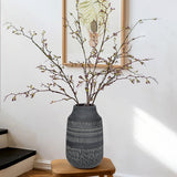 11" Rustic Farmhouse Ceramic Vase with Linear Stripe - Dark