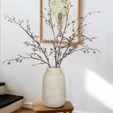 11" Rustic Farmhouse Ceramic Vase with Linear Stripe - White