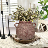 Rustic Wide Belly Ceramic Vase with 2 Handles - Red