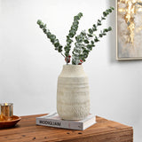11" Rustic Farmhouse Ceramic Vase with Linear Stripe - White