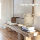 9.4" Rustic Ceramic Vase with 2 Handles - Beige