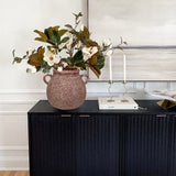 Rustic Wide Belly Ceramic Vase with 2 Handles - Red