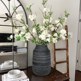 11" Rustic Farmhouse Ceramic Vase with Linear Stripe - Dark