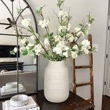 11" Rustic Farmhouse Ceramic Vase with Linear Stripe - White