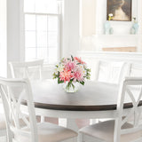 Artificial Dahlia Silk Pink Flower Bouquet Arrangement with Glass Vase
