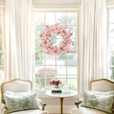 Pink Artificial Cherry Blossom Wreaths for Front Door - 20"