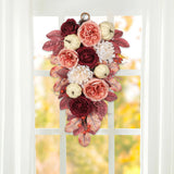 Artificial Floral Teardrop Swag with Pumpkin & Rose for Home Decor -  Burgundy