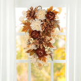 Artificial Floral Teardrop Swag with Pumpkin & Rose for Home Decor -  Light Brown