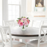 Artificial Dahlia Silk Flower Bouquet Arrangement with Glass Vase