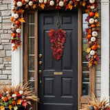 24" Artificial Fall Teardrop Swag Wreath with Claret Grape Leaves