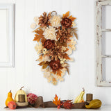 Artificial Floral Teardrop Swag with Pumpkin & Rose for Home Decor -  Light Brown