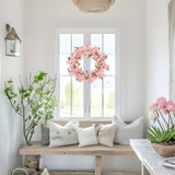 Pink Artificial Cherry Blossom Wreaths for Front Door - 20"