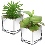 Small Artificial Succulents in Pots Set of 2 with Silver Pots