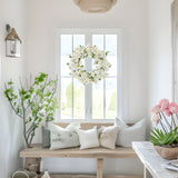 White Artificial Cherry Blossom Wreaths for Front Door - 20"