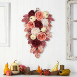 Artificial Floral Teardrop Swag with Pumpkin & Rose for Home Decor -  Burgundy