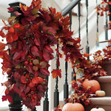 24" Artificial Fall Teardrop Swag Wreath with Claret Grape Leaves