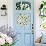 White Artificial Cherry Blossom Wreaths for Front Door - 20"