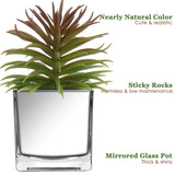 Small Succulents Plants Artificial Set of 3 Faux Succulents in Pots Cute Mini Fake Plants with Silver Pot