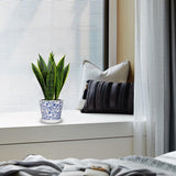 15.7" Artificial Snake Sansevieria Plant Potted in Blue and White Pot
