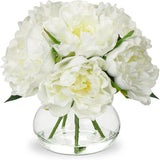 Artificial Peonies Silk Flowers with Faux Water Vase - White