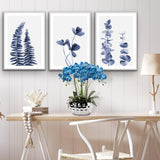 Faux Phalaenopsis Orchids Artificial Flowers with Silver Ceramic Pots - Blue