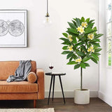 Yellow Artificial Plumeria Flowers Tree Potted with Black Pot - 4.17ft