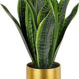 17" Artificial Snake Sansevieria Plant Potted in Gold Pot