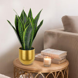 17" Artificial Snake Sansevieria Plant Potted in Gold Pot