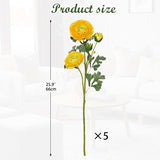 Yellow Ranunculus Artificial Flowers Bouquets Set of 5 25.9'' Long Stems