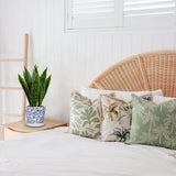 15.7" Artificial Snake Sansevieria Plant Potted in Blue and White Pot