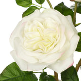 White Artificial Roses Flowers Potted with Blue and White Porcelain Vase