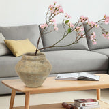 Rustic Ceramic Wide-Belly Flower Vases for Home Decor - Brown