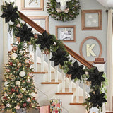 9'' Poinsettia Christmas Flowers 8PCS Black Glitter Floral Picks Large Xmas Ornament Flowers
