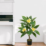 Yellow Artificial Plumeria Flowers Tree Potted with Black Pot - 26.77''