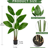 Large Bird of Paradise Artificial Plant in Pot 4FT Tall Plant Faux Tropical Palm Tree Faux Plantain Banana Leaf