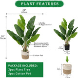 2pcs Large Artificial Bird of Paradise Plant in Pot 30" Fake Palm Tropical Ferns Potted Plants
