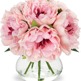 Artificial Peonies Silk Flowers Bouquet with Faux Water Vase - Pink