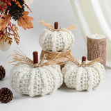 Extra Large Neutral White Yarn Fall Pumpkins, 3 Sizes Handmade Knitted Crocheted Pumpkins