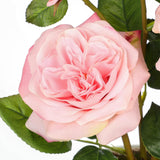 Pink Artificial Roses Flowers Potted with Blue and White Porcelain Vase