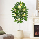 Yellow Artificial Plumeria Flowers Tree Potted with Black Pot - 4.17ft