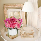 Pink Artificial Dahlia Silk Flower Potted with White Ceramic Vase
