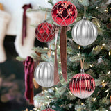 12Pcs Silver Red Gradient Christmas Ornaments - 3.14" Big Plastic Balls - Hanging Xmas Decorations