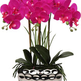 Faux Phalaenopsis Orchids Artificial Flowers with Silver Ceramic Pots - Red