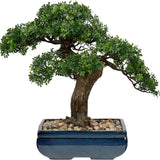 Artificial Bonsai Tree Juniper Potted with Blue Square Ceramic Pots