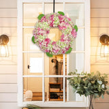 Artificial Pink Hydrangea Flower Wreath for Door Decor - 20"