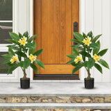 Yellow Artificial Plumeria Flowers Tree Potted with Black Pot - 26.77''